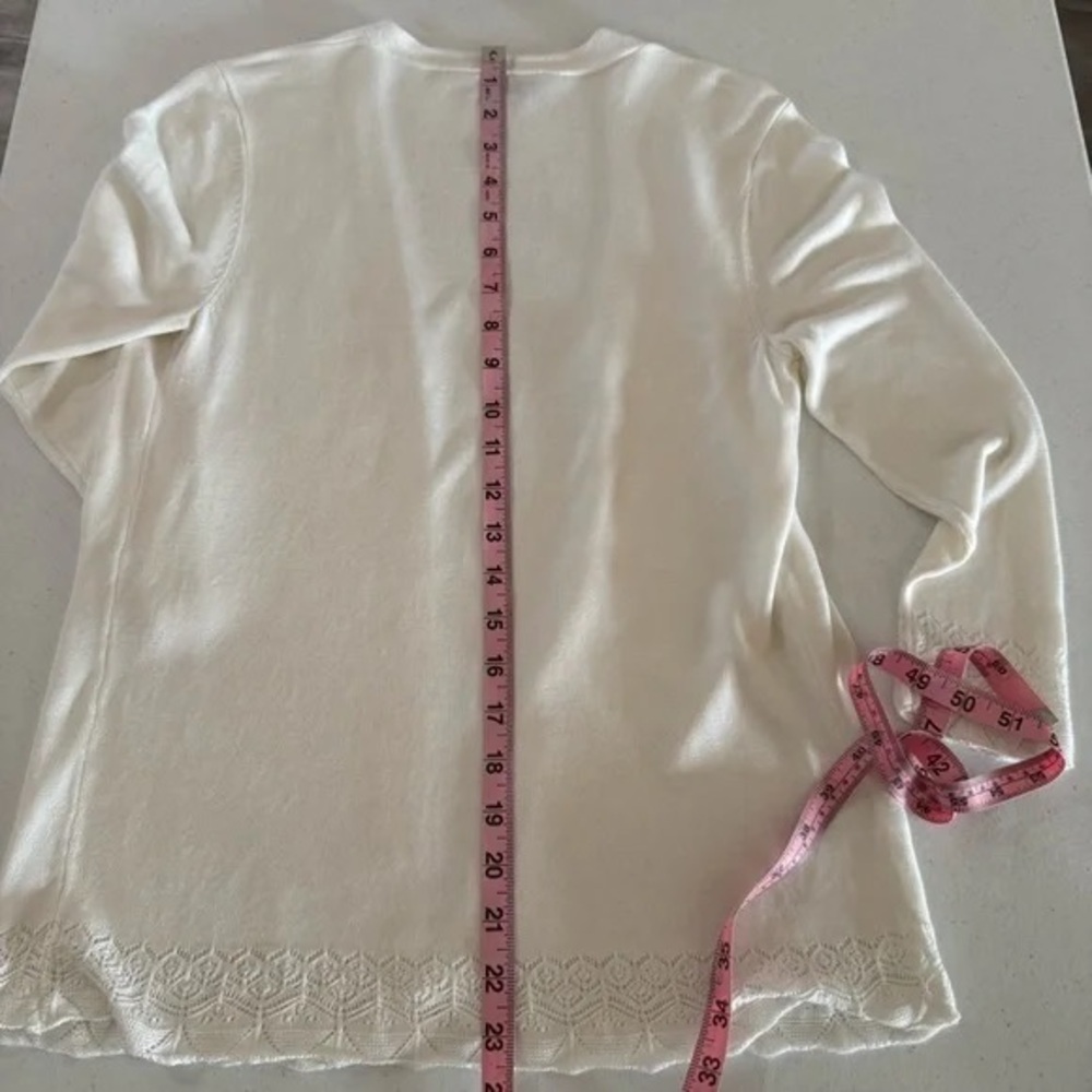 Loft Open Front Cardigan Rayon Lacey Off White 3/4 Sleeves Women’s Size Small - Picture 7 of 10